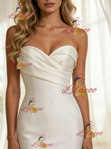 Ivory Mermaid Satin Tulle Flower Wedding Dress