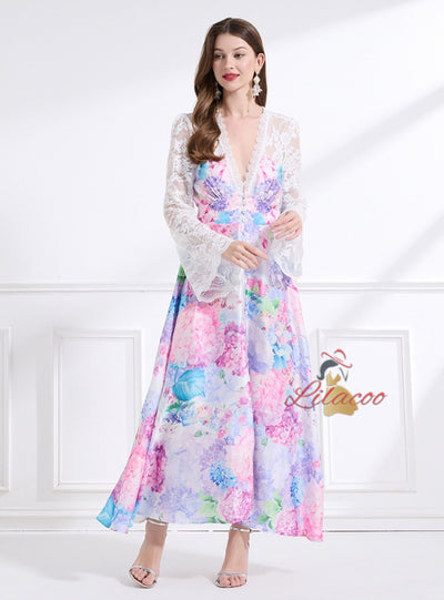 Palace Deep V-neck Lace Printed Dress