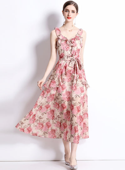 Summer Chiffon Floral Backless Dress