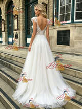 White Tulle Straps Lace Wedding Dress
