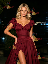 Burgundy Straps Split Prom Dress