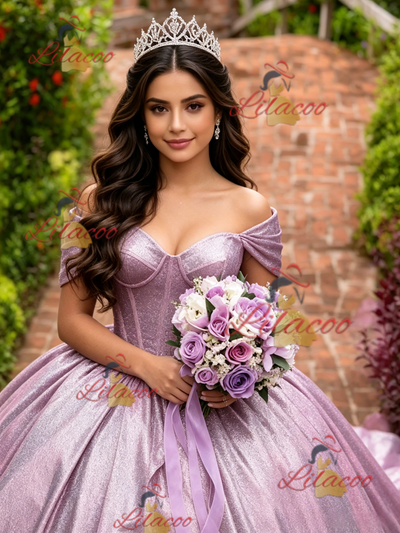 Purple Off the Shoulder Quinceanera Dress