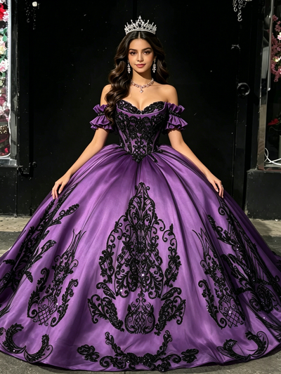 Purple Off the Shoulder Appliques Quinceanera Dress