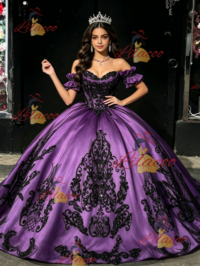 Purple Off the Shoulder Appliques Quinceanera Dress