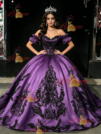 Purple Off the Shoulder Appliques Quinceanera Dress