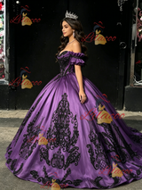 Purple Off the Shoulder Appliques Quinceanera Dress