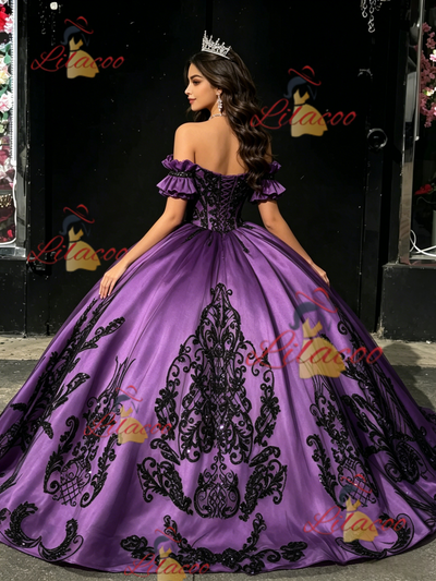 Purple Off the Shoulder Appliques Quinceanera Dress