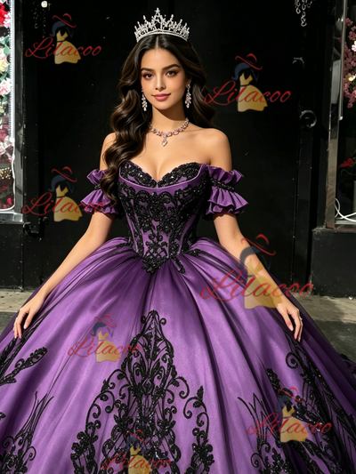 Purple Off the Shoulder Appliques Quinceanera Dress