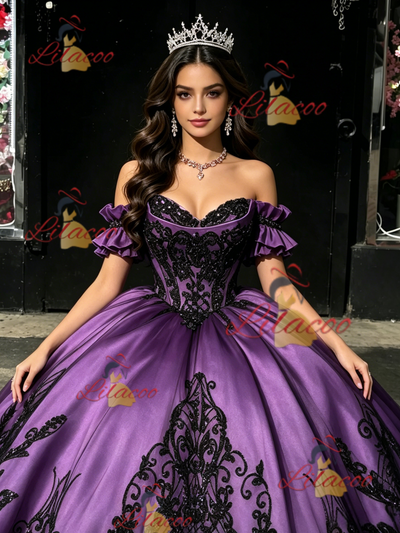 Purple Off the Shoulder Appliques Quinceanera Dress