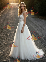 White Tulle Lace Straps Wedding Dress