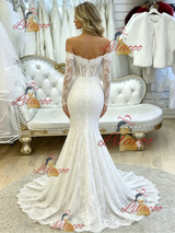 White Mermaid Lace Long Sleeve Wedding Dress