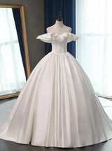 White Satin Off the Shoulder Wedding Dress