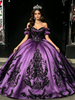 Purple Satin Strapless Appliques Quinceanera Dress