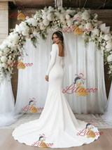 White Mermaid Long Sleeve Square Neck Wedding Dress