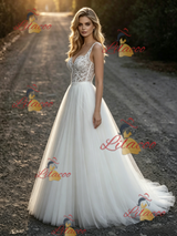 White Tulle Lace Straps Wedding Dress
