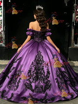 Purple Satin Strapless Appliques Quinceanera Dress