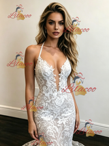 White Mermaid Lace Spaghetti Straps Wedding Dress