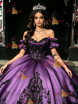 Purple Satin Strapless Appliques Quinceanera Dress
