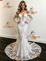 White Mermaid Lace Long Sleeve Wedding Dress