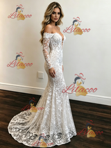 White Mermaid Lace Long Sleeve Wedding Dress