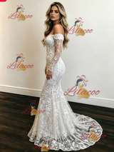 White Mermaid Lace Long Sleeve Wedding Dress