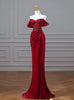 Burgundy Mermaid Velvet Sequins Pleats Prom Dress