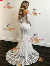 White Mermaid Lace Long Sleeve Wedding Dress