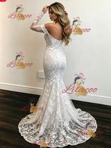 White Mermaid Lace Long Sleeve Wedding Dress