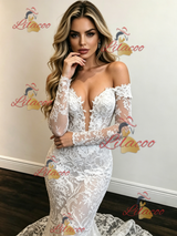 White Mermaid Lace Long Sleeve Wedding Dress