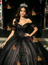 Black Tulle Off the Shoulder Appliques Quinceanera Dress