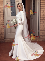 White Mermaid Long Sleeve Split Wedding Dress