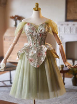 Green Tulle Embroidery Homecoming Dress