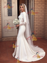 White Mermaid Long Sleeve Split Wedding Dress