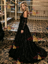 Black Sequins V-neck Prom Dress