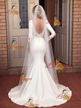 White Mermaid Long Sleeve Split Wedding Dress
