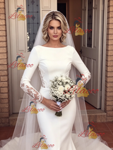 White Mermaid Long Sleeve Split Wedding Dress