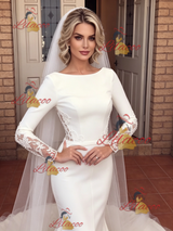 White Mermaid Long Sleeve Split Wedding Dress