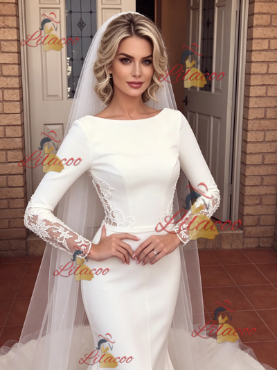 White Mermaid Long Sleeve Split Wedding Dress