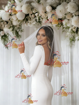 White Mermaid Long Sleeve Square Neck Wedding Dress