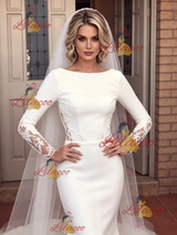 White Mermaid Long Sleeve Split Wedding Dress