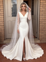 White Mermaid V-neck Split Wedding Dress