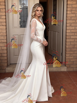White Mermaid V-neck Split Wedding Dress