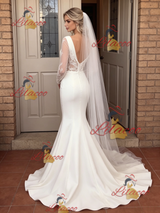 White Mermaid V-neck Split Wedding Dress