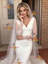 White Mermaid V-neck Split Wedding Dress