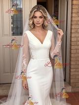 White Mermaid V-neck Split Wedding Dress