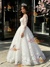 White Tulle Long Sleeve Appliques Quinceanera Dress