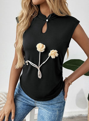 Chinese Sleeveless Three-dimensional Floral Top