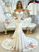 White Mermaid Lace Long Sleeve Wedding Dress
