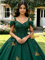 Green Tulle Off the Shoulder Appliques Quinceanera Dress