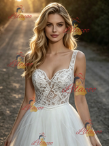 White Tulle Lace Straps Wedding Dress